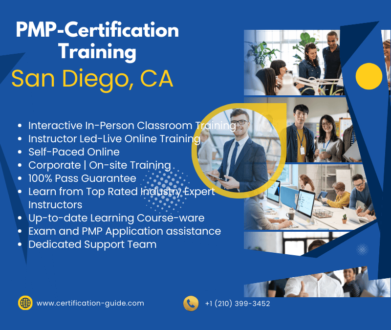 PMP certification training in San Diego, CA featuring instructor-led classroom, live online, and self-paced project management courses aligned with PMI standards